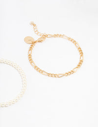 Gold Mixed Chain And Pearl Bracelets 3-Pack - link has visual effect only