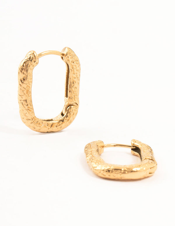 Gold Plated Surgical Steel Organic Rectangle Hoop Earrings