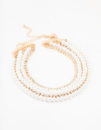 Gold Pearl Multi Choker Necklace - link has visual effect only