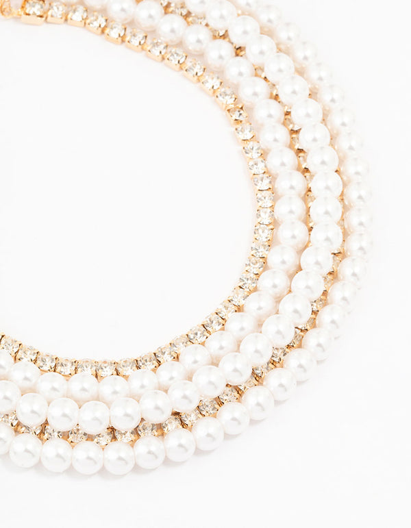 Gold Pearl Multi Choker Necklace