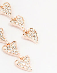 Rose Gold Multiple Diamante Hearts Drop Earrings - link has visual effect only