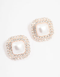 Rose Gold Large Pearl & Diamante Stud Earrings - link has visual effect only