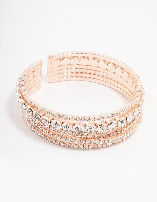 Rose Gold Diamante Multirow Bracelet