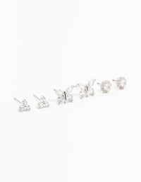 Silver Cubic Zirconia Butterfly Stud Earrings 3-Pack - link has visual effect only