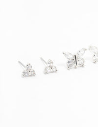 Silver Cubic Zirconia Butterfly Stud Earrings 3-Pack - link has visual effect only