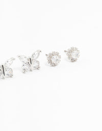 Silver Cubic Zirconia Butterfly Stud Earrings 3-Pack - link has visual effect only