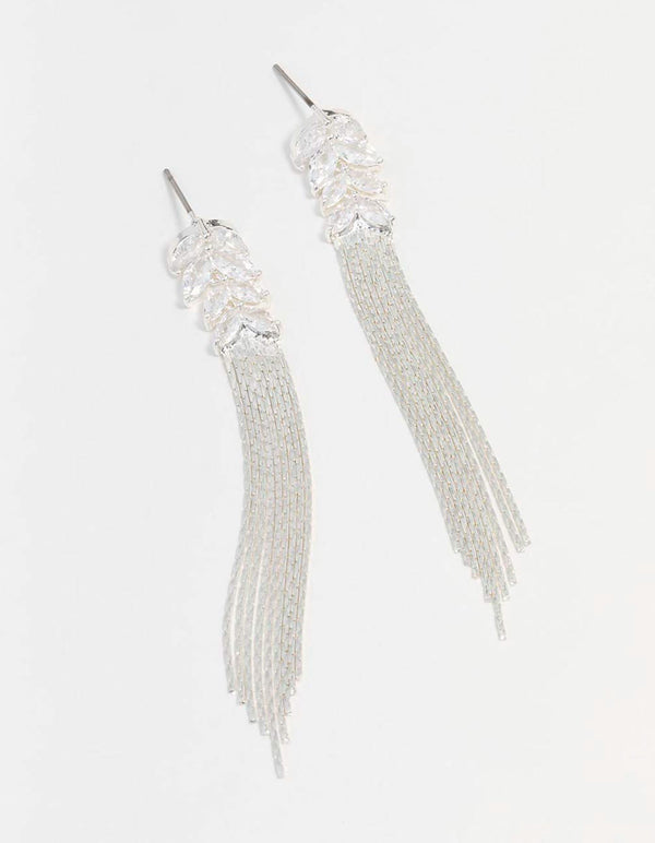 Silver Cubic Zirconia Tassel Drop Earrings