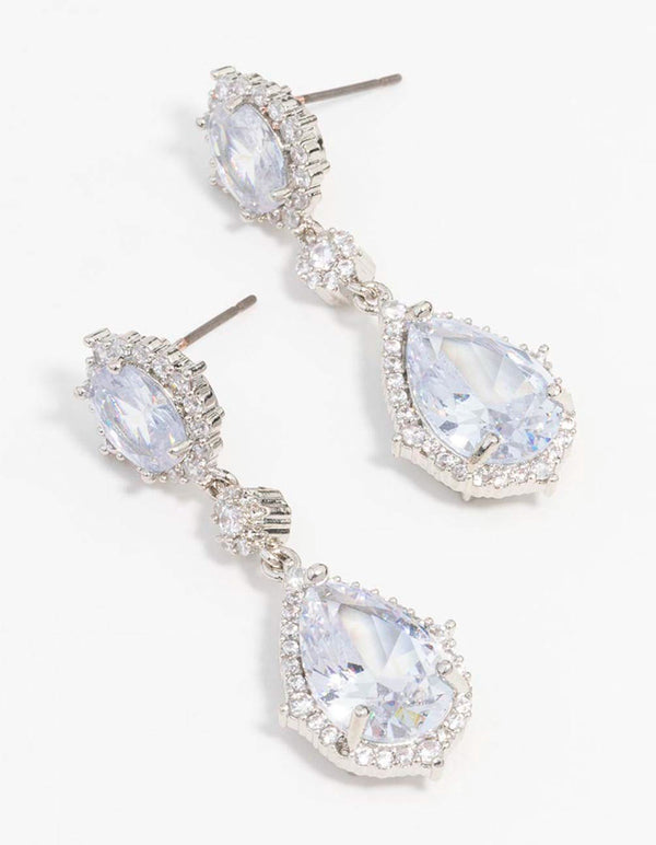 Rhodium Cubic Zirconia  Drop Earrings