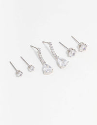 Silver Cubic Zirconia Stud & Drop Earrings 3-Pack - link has visual effect only