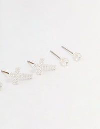 Silver Cubic Zirconia Multi Stud Earrings 3-Pack - link has visual effect only