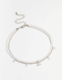 Rhodium Cubic Zirconia Pearl Double Choker - link has visual effect only