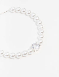 Silver Cubic Zirconia Pearl Toggle Bracelet - link has visual effect only