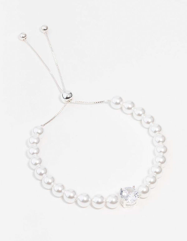 Silver Cubic Zirconia Pearl Toggle Bracelet