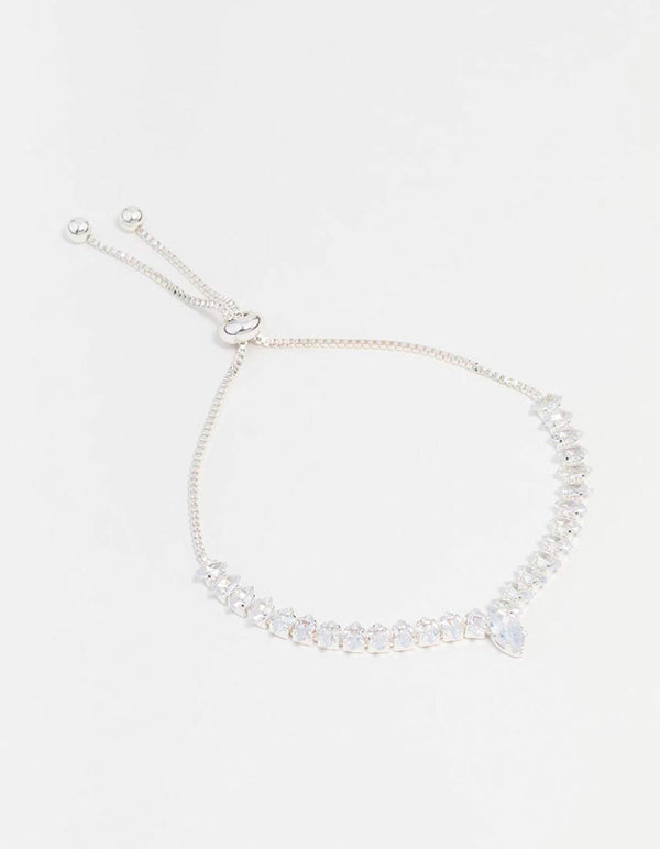 Silver Cubic Zirconia Butterfly Tennis Toggle Bracelet