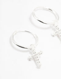 Sterling Silver Cubic Zirconia Cross Hoop Earrings - link has visual effect only