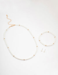 Gold Pearl Earrings, Bracelet & Necklace Multi Pack - link has visual effect only