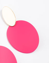 Gold Pink Plastic Flat Oval Disc Drop Earrings - link has visual effect only