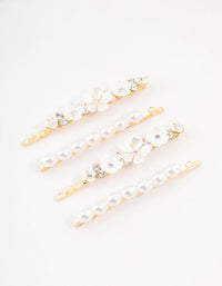 Gold Diamante & Flower Pearl Clips 4-Pack - link has visual effect only