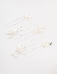 Silver Wire Flower & Pearl Bridal Hair Pins - link has visual effect only