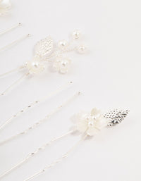 Silver Wire Flower & Pearl Bridal Hair Pins - link has visual effect only