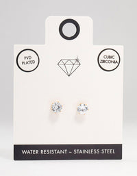 Gold Plated Stainless Steel Cubic Zirconia Stud Earrings 7 MM - link has visual effect only