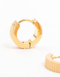 Gold Plated Stainless Steel Ribbed Wide Huggie Earrings - link has visual effect only