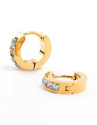 Gold Plated Stainless Steel Square Cut Diamante Huggie Earrings - link has visual effect only