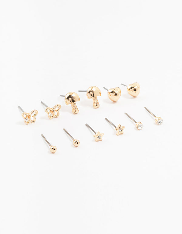 Kids Gold Butterfly Stud Earrings 6-Pack