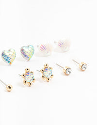 Kids Gold Sea Theme Stud Earrings 6-Pack - link has visual effect only