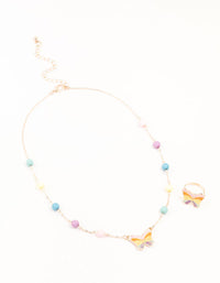 Kids Rainbow Gold Butterfly Necklace & Ring Pack - link has visual effect only