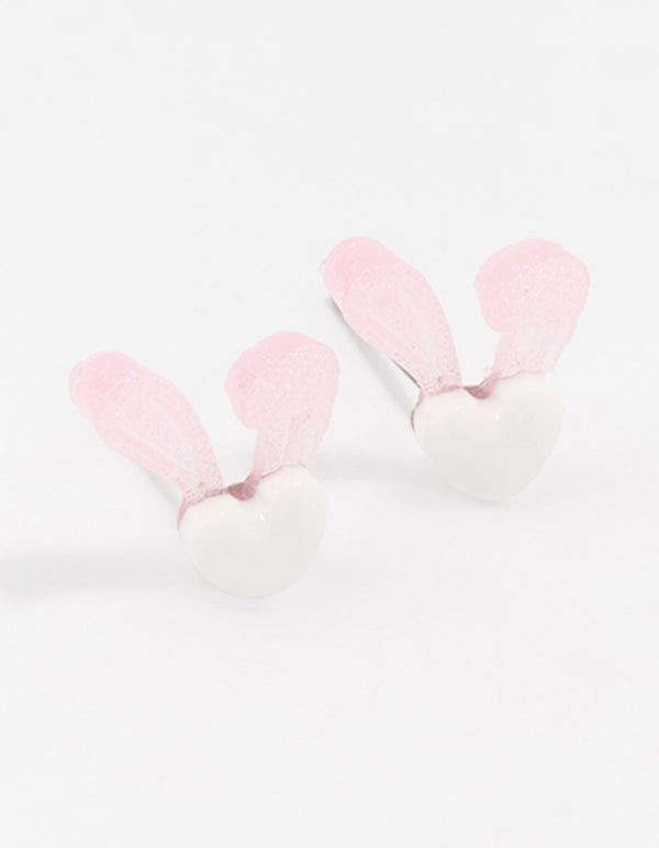 Plastic Heart Bunny Stud Earrings