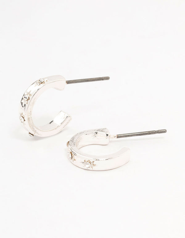 Silver Diamante Star Huggie Earrings