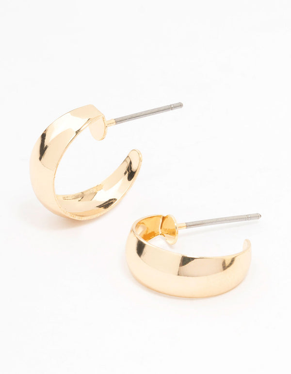 Gold Curved Huggie Earrings