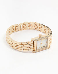 Gold Diamante Rectangle Watch - link has visual effect only