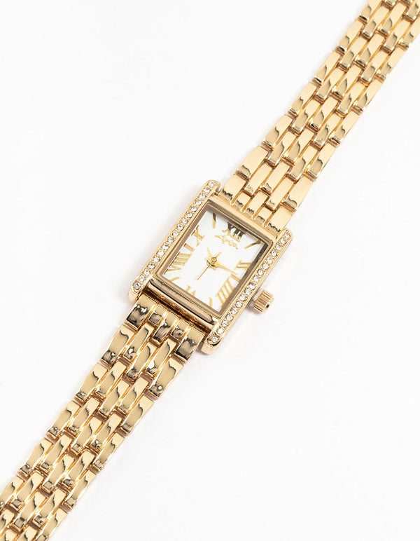 Gold Diamante Rectangle Watch