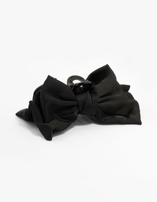 Large Black Fabric Bow Claw Clip