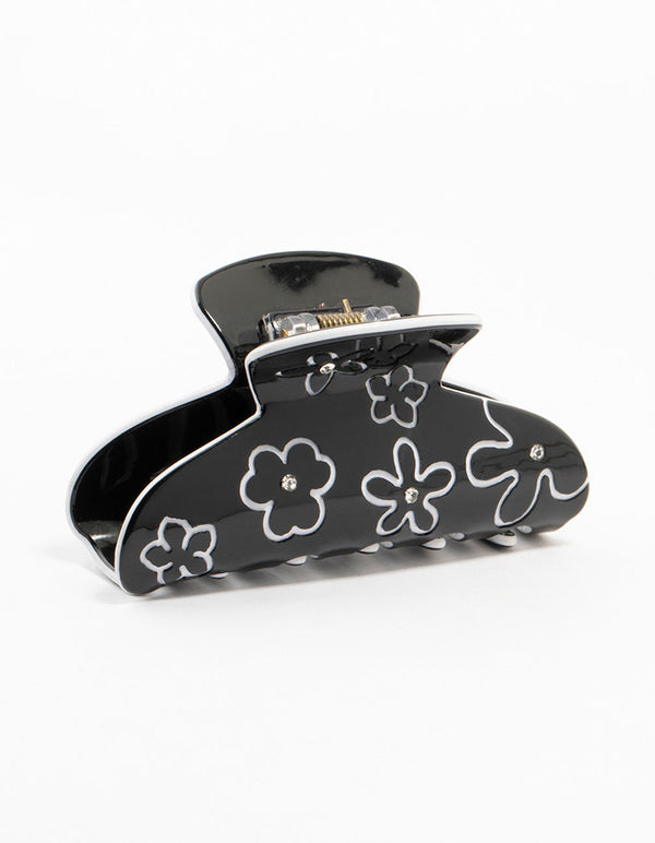 Black & White  Flower Outline Claw Clip