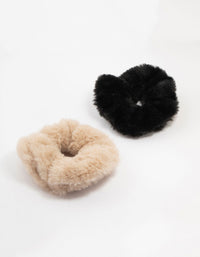 Black & Pink Faux Fur Scrunchies 2-Pack - link has visual effect only