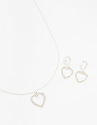 Silver Diamante Heart Necklace & Earring Set - link has visual effect only