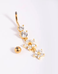 Gold Plated Titanium Flower Drop Belly Bar - link has visual effect only