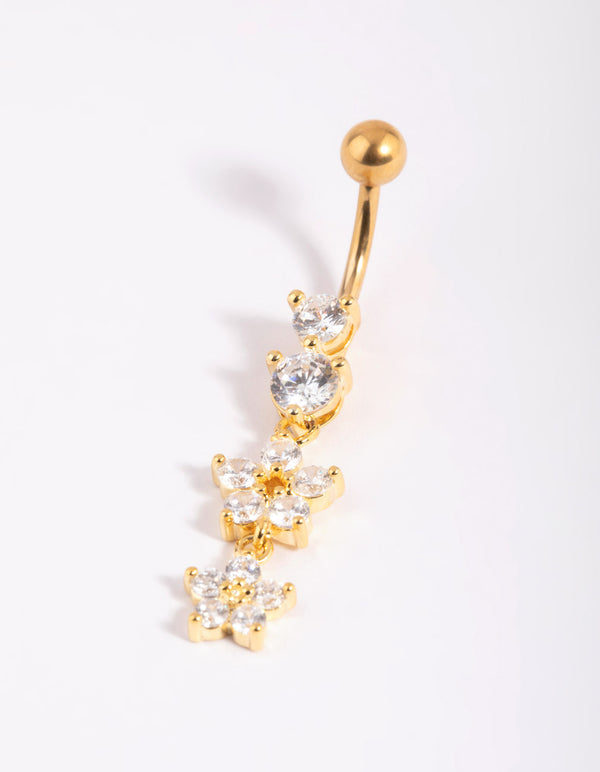 Gold Plated Titanium Flower Drop Belly Bar