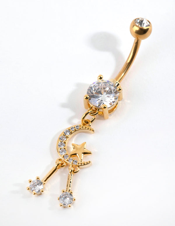 Gold Plated Titanium Celestial Drop Belly Bar