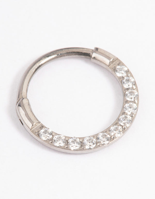 Titanium Cubic Zirconia Flower Clicker Ring - Lovisa