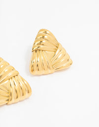 Waterproof Gold Plated Stainless Steel Ribbed Triangle Stud Earrings - link has visual effect only