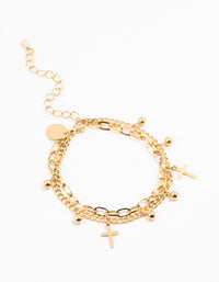 Gold Plated Stainless Steel Cross Charm Bracelet - link has visual effect only