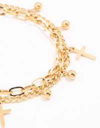 Gold Plated Stainless Steel Cross Charm Bracelet - link has visual effect only