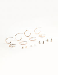 Rose Gold Diamante Pearl Hoop Earrings 8-Pack - link has visual effect only