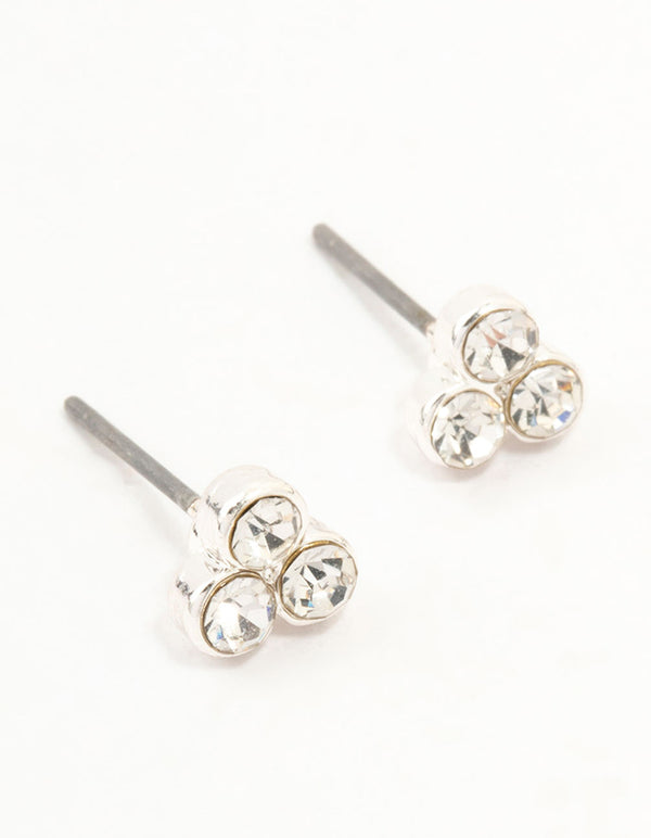 Silver Diamante Cluster Stud Earrings