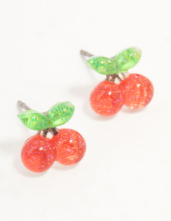 Red & Green Bubble Cherry Stud Earrings