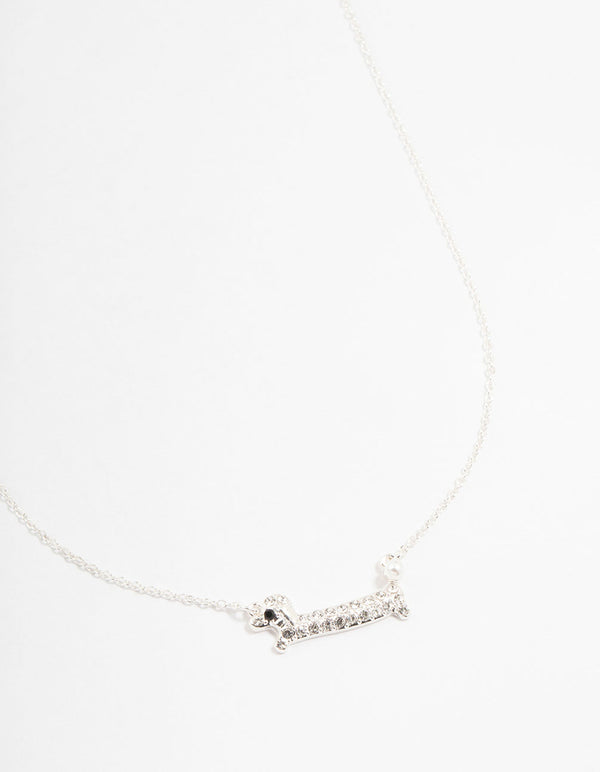 Silver Diamante Sausage Dog Necklace